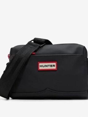 Hunter Black Messenger Bag with Red Logo Accent
